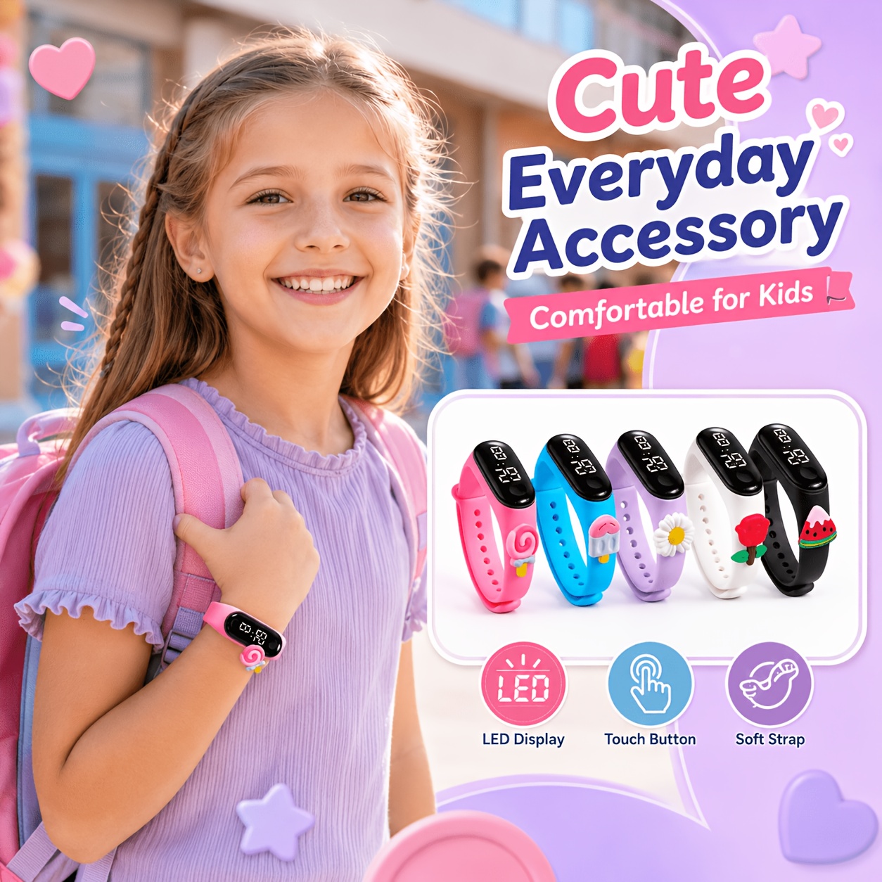 5pcs Animal Pattern Student Electronic Wristbands Set